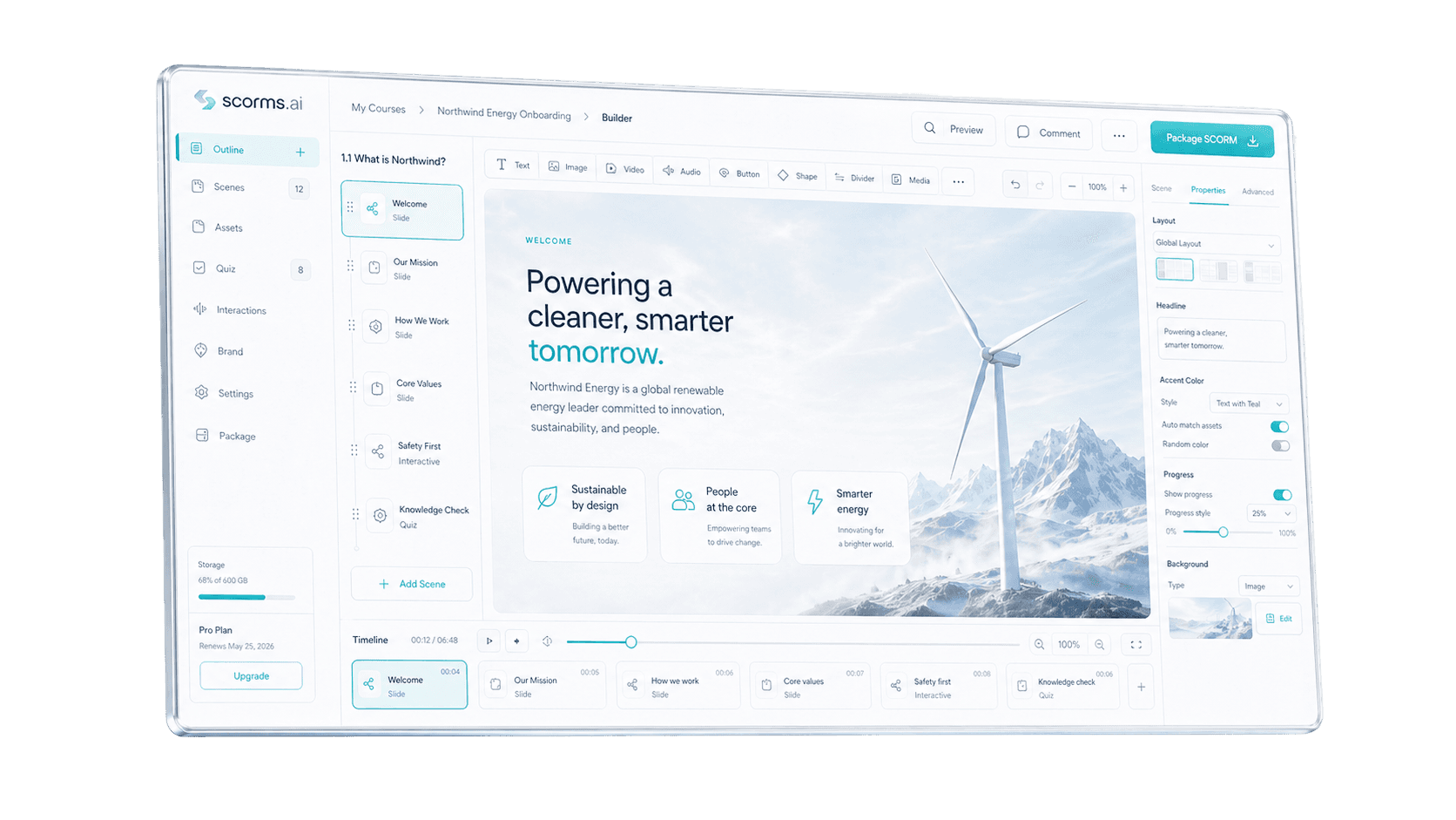 Custom Northwind Energy course running inside the Scorms.ai studio